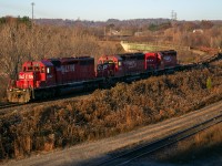 Hard to believe that this was taken almost 20 years ago…  CP 418 descends the escarpment into Hamilton with StL&H 5593, CP 5743 and high nose CP 5477.  Shortly after the power operated by, NS 328 entered the cow path with a pair of BNSF GEs. For a video of this check out the YouTube link in the comment section. 