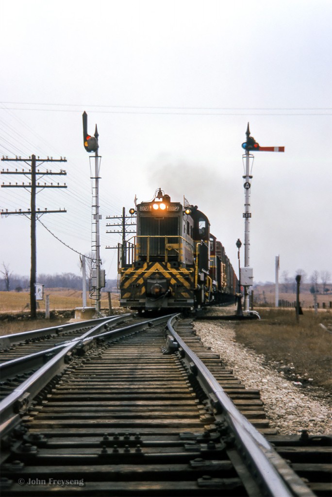 After meeting Extra 4050 west at Guelph Junction, extra 8027 west splits the semaphores at Killean.

Scan and editing by Jacob Patterson.