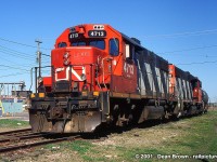 CN 564, with CN GP38-2 4713 and CN GP38-2 4732, just completed their work at INCO on the Macey Spur and will soon be heading north on the CN Humberstone Spur back to Yager. They only get one tank and it's switched every three weeks if needed.
