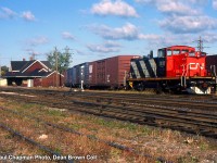 CN 549 with CN GMD1u 1416 just returned from the GM Ontario St Plant. 