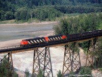 CN Westbound with CN SD50F 5416 and CN SD50F 5449 crossing over Anderson Creek at Mile 0.2 CN Yale Sub.