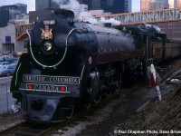 BCR 2860 (former CP Royal Hudson) parked on the siding west of Toronto Union Station, next to TTR's John Street interlocking tower.