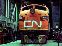 CN 9166 being serviced at CN Stewart Shop building.
Bill Turner photo from my collection.