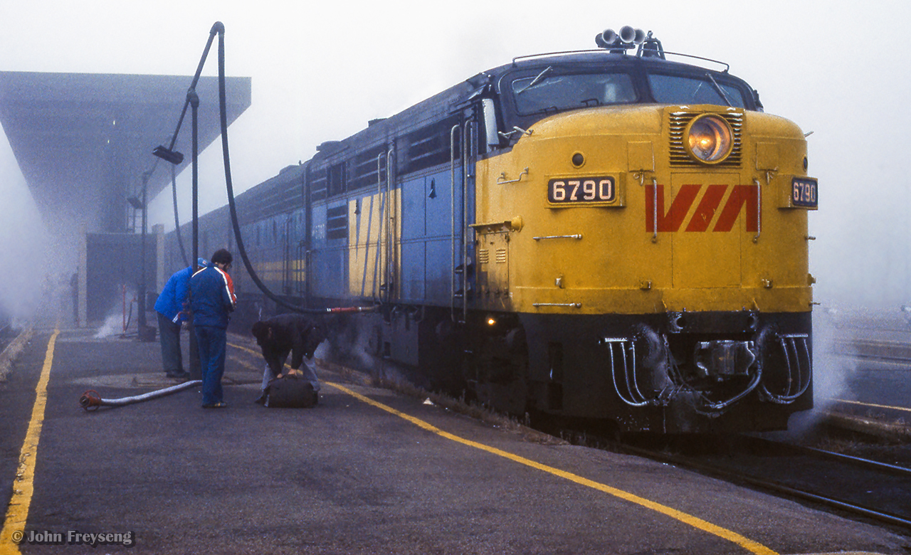 The eastbound Canadian undergoes servicing at Ottawa before continuing east to Montreal.  

Scan and editing by Jacob Patterson.