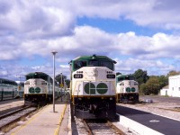 What is now the GO Transit Kitchener Line used to be the GO Transit Georgetown Line, opened in 1974. GO trains ran from Georgetown Station to Union Station and back until 2011, when the line was extended to Kitchener and renamed. Here we have three F59PHs in the Georgetown yard, awaiting their next operation to Union.