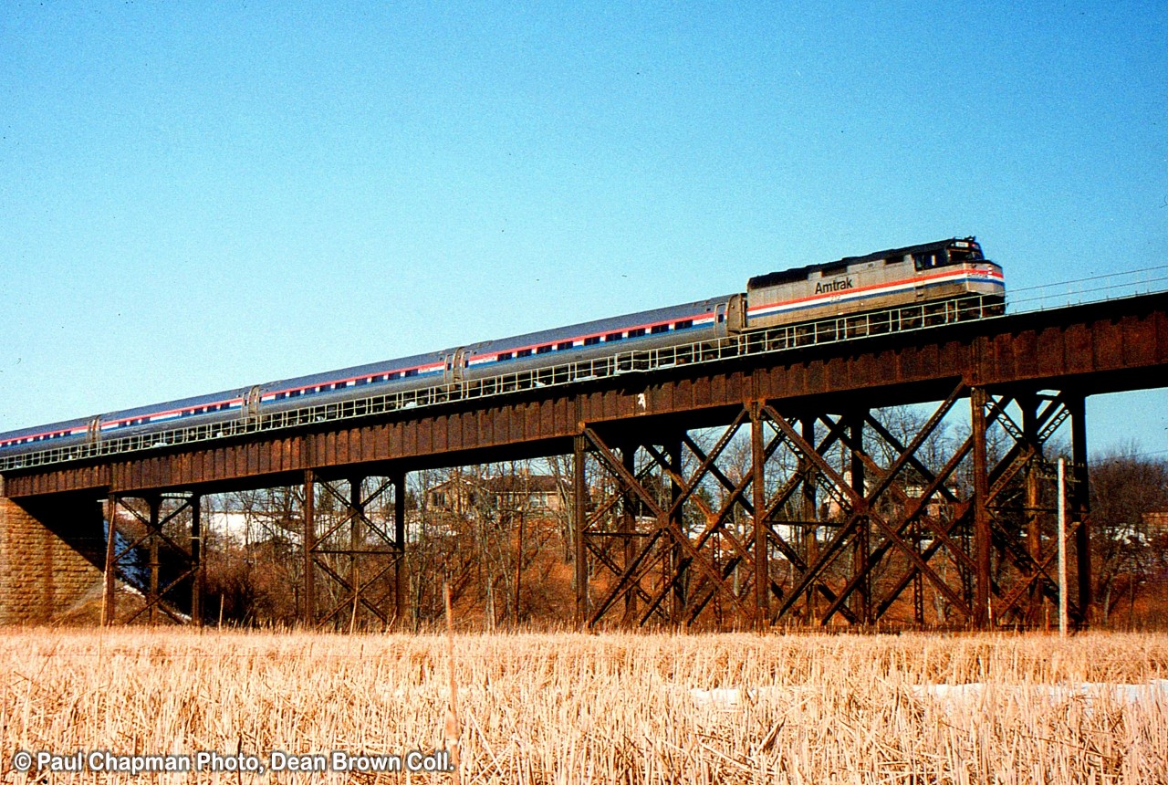 VIA 96 with AMTK F40PH 212 crossing the 16 Mile Creek at Jordan.