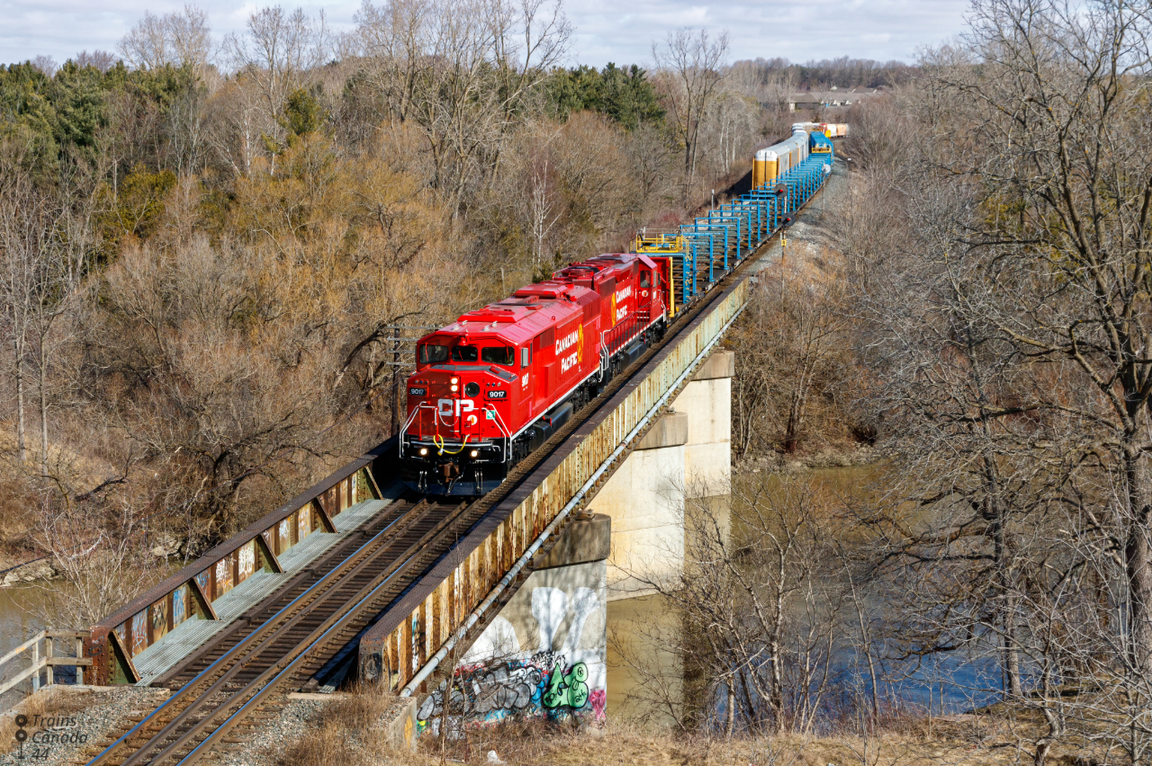 Maybe 2025 ain’t so bad,
Only three months into the year and it’s been a chaotic three months at that, but at least Canadian Pacific has blessed us with the opportunity to shoot freshly painted barns leading trains on the main once again. This being a prime example, after spending a night parked in Galt on the Waterloo. 4WGA-22 highballs West towards London Only stopping to the few remaining pieces of rail in Lobo siding and then proceeding to tie down for the day.