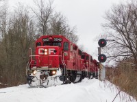 CPKC H08 passing the Trent interlock signals on its way east to Havelock with a nice GP38 leader. 