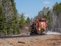 A trio of venerable EMD's handle CPKC work train no. 2CWR-20 as they head west out of Chapleau on the White River sub.
It's great to see these units from the 80's stretching their legs on the mainline and still earning their keep. Usually these types of work trains have just two units up front in this area but with the grueling grades they'll face in western Canada they'll require the additional unit.