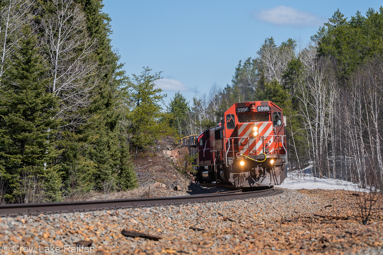 A trio of venerable EMD's handle CPKC work train no. 2CWR-20 as they head west out of Chapleau on the White River sub.
It's great to see these units from the 80's stretching their legs on the mainline and still earning their keep. Usually these types of work trains have just two units up front in this area but with the grueling grades they'll face in western Canada they'll require the additional unit.