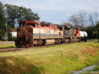 CN 562 with BCOL Dash 8-40CM 4611 and CN SD70M-2 8882 and 1 car heading back to Port Robinson after doing a pickup at INCO in Port Colborne.