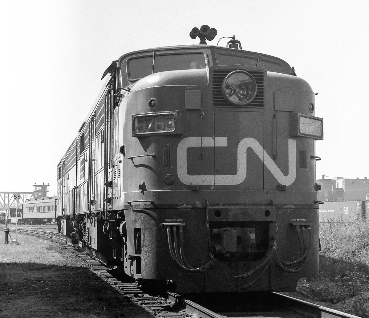 CN 6763 is at the CN's Spadina engine facility in Toronto on (I believe) October 13, 1969.