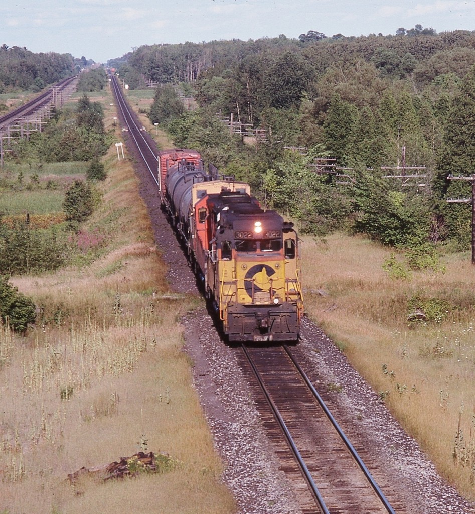 Heading Home,


Sixties Second Generation, EMD GP-30 / GMD GP-35


power the Trenton (Coburg) Turn,


On approach to Spicer, August 12, 1979 Kodachrome by S.Danko


More


      first gen Turn