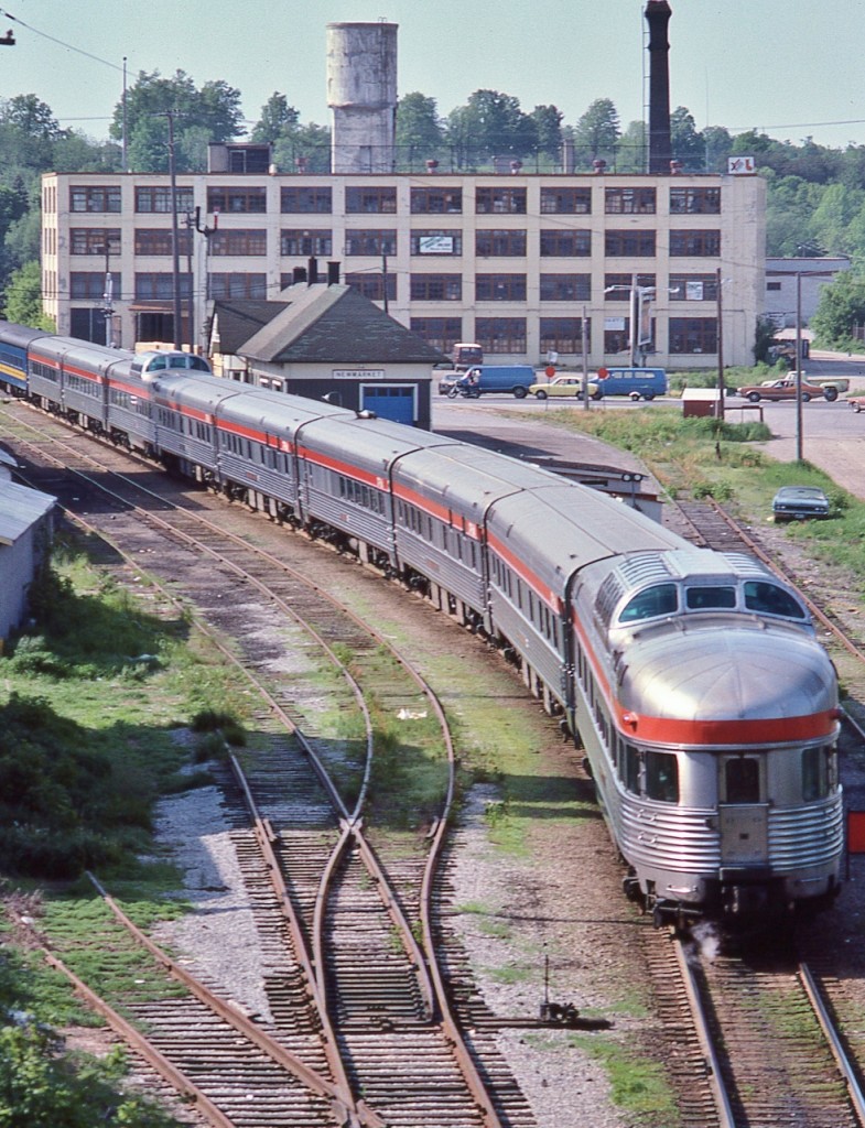 CP Rail on CN: ex CP Rail #1404 leads, 


  the 'new' daily VIA #1 at CN Newmarket, June 2, 1979 Kodachrome by S.Danko


the future:


Later that month (June 17) VIA #1 (& 2) Canadian ceases operation (to Toronto), and VIA #3 (& 4) Super Continental will commence. The Montreal ( #1 & 2) and Toronto train (#3 & #) will operate separately on CP & CN respectively, with car interchange at Winnipeg allowing Toronto - Banff / Montreal - Jasper through sleeping car service.


Interesting:


Summer 1980 only the CP Rail will host two daily (each direction) transcontinentals #1, 2, 3 & 4 along the Superior north shore CP Sudbury to Union Sation ( ex CNoR, NTR, GTPR ) Winnipeg: Super Continental (Toronto) and Canadian (Montreal). 


The CN route will served by the new six day per week VIA #7 & 8 CN Capreol to Winnipeg Union Station. Then on  off season reduced to tri weekly which remained until that fateful  January 1990. 


sdfourty