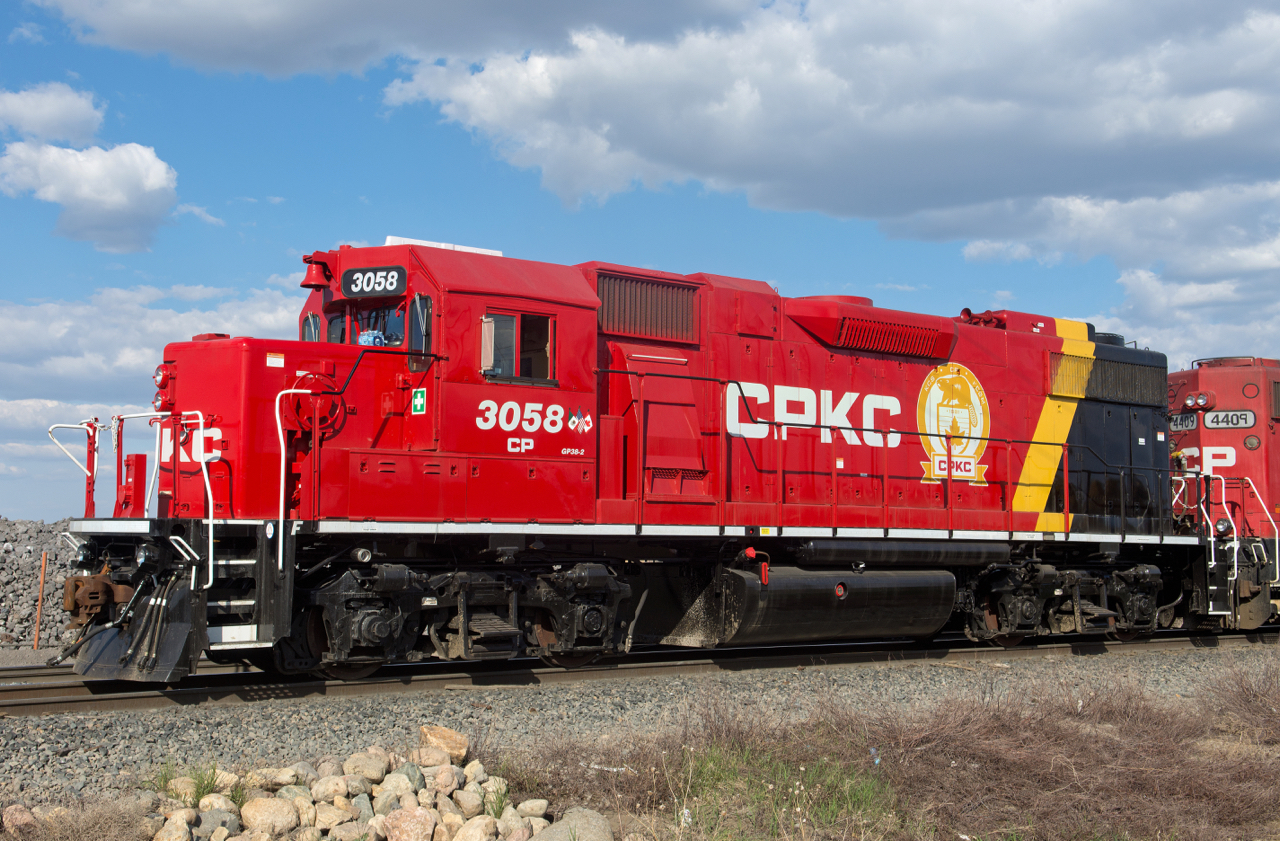 Freshly repainted CP 3058 is seen sporting the new CPKC colours.