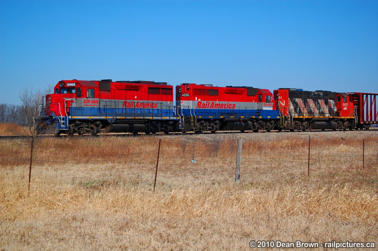 SOR GP35 5005, RLK GP40 4095 and RMPX GP40-2LW 9431 at Garnet, ON