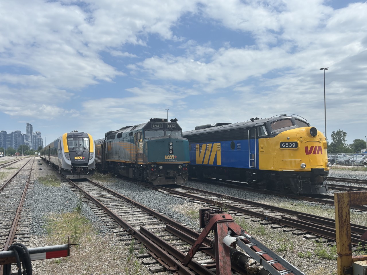 Toronto maintenance centre 40th anniversary celebration with classic F unit to the newer Siemens train set.