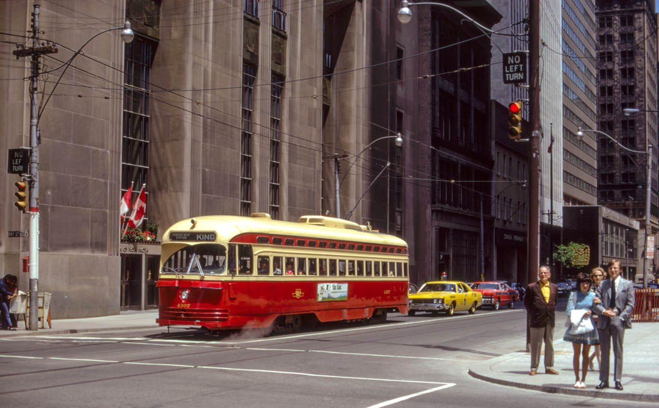 TTC 4307 is in downtown Toronto sometime in the 1980's.