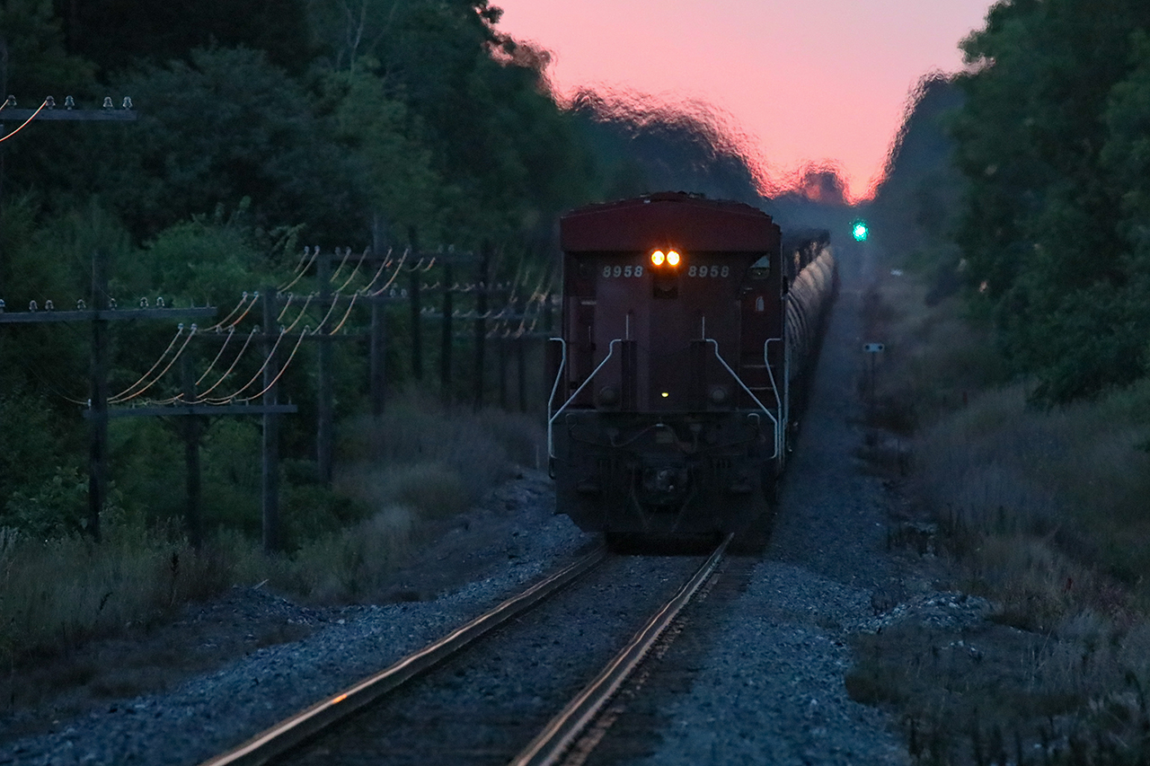 The sun's not up yet, but 528 has a high green as it heads east to Toronto, and eventually Albany with ethanol loads.