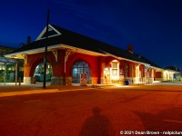 The view of the VIA/GO Kitchener station after sunset.