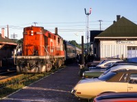 The morning edition of train 168, the <a href=https://www.railpictures.ca/?attachment_id=47148>Barrie Bullet,</a> arrives at Newmarket behind Tempo RS18m 3152.  

<br><br><i>Scan and editing by Jacob Patterson.</i>