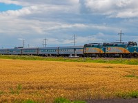 VIA Rail 693 heading West out of Winnipeg. They are in the early stages of their over two day trip to Churchill Manitoba.