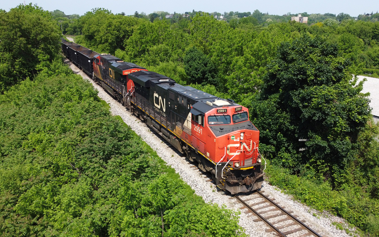 L50231 07 beginning their journey down the Hagersville Sub with CN 2991 and CN 2804 taking charge of 62 cars