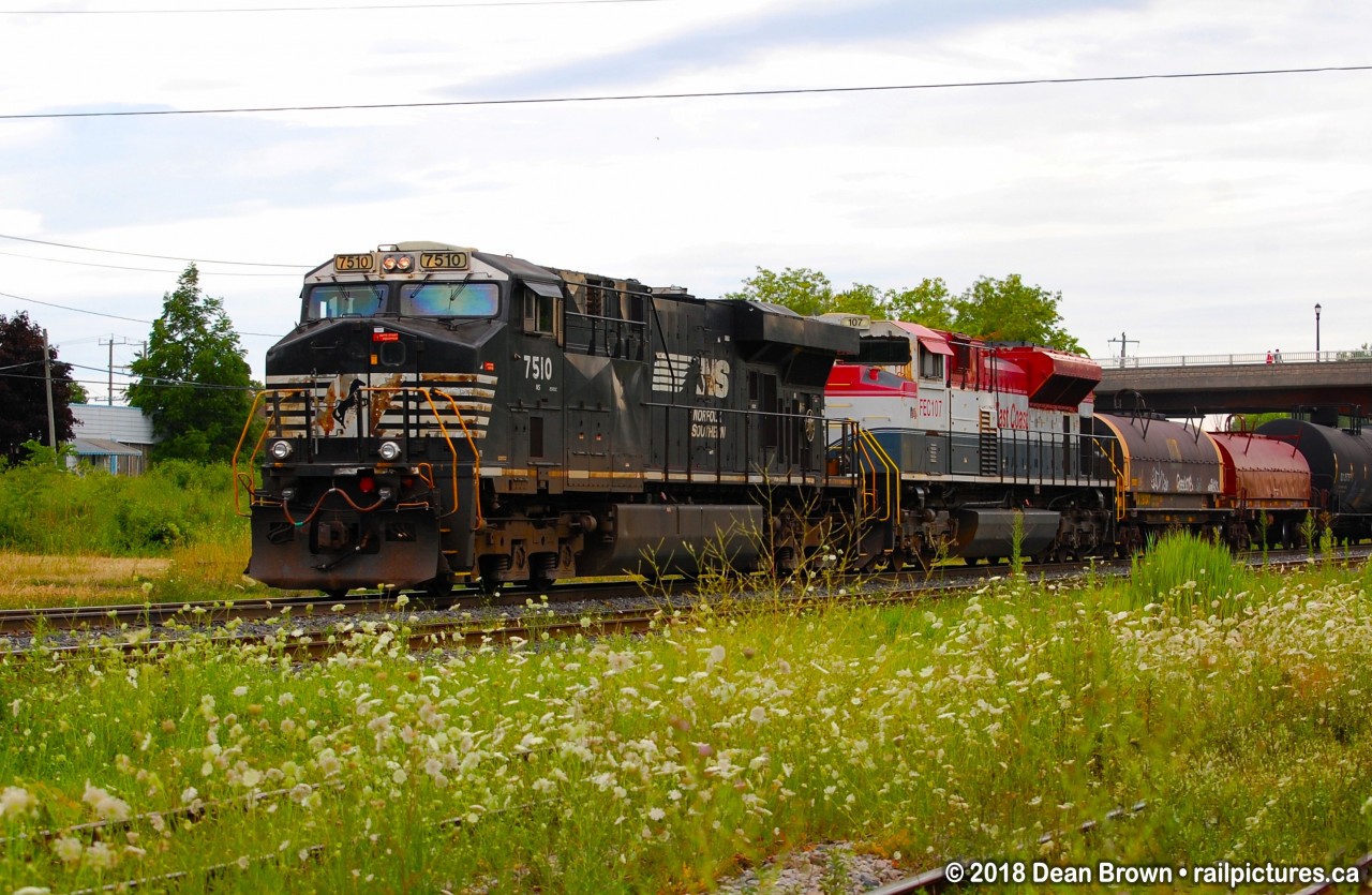 NS ES44DC 7510 and FEC SD70M-2 107 Seen at Fort Erie, ON
