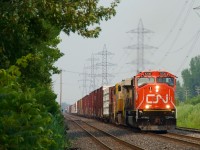 CN 8336 leads CN 461 southwards on the St-Laurent Sub in Montreal last Sunday afternoon.
Full stats:
<br>
-178 cars
<br>
-11,794 feet long
<br>
-19,572 tons