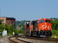 CN 120 has brand new rebuild CN 3410 leading. It had arrived into Montreal on CN 122 the previous night.