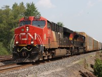 It was a nice surprise after a somewhat lengthy wait, CN 3286 leading 137 through Guelph Jct. with trailing unit KCS 4056 in need of a trip through the wash.