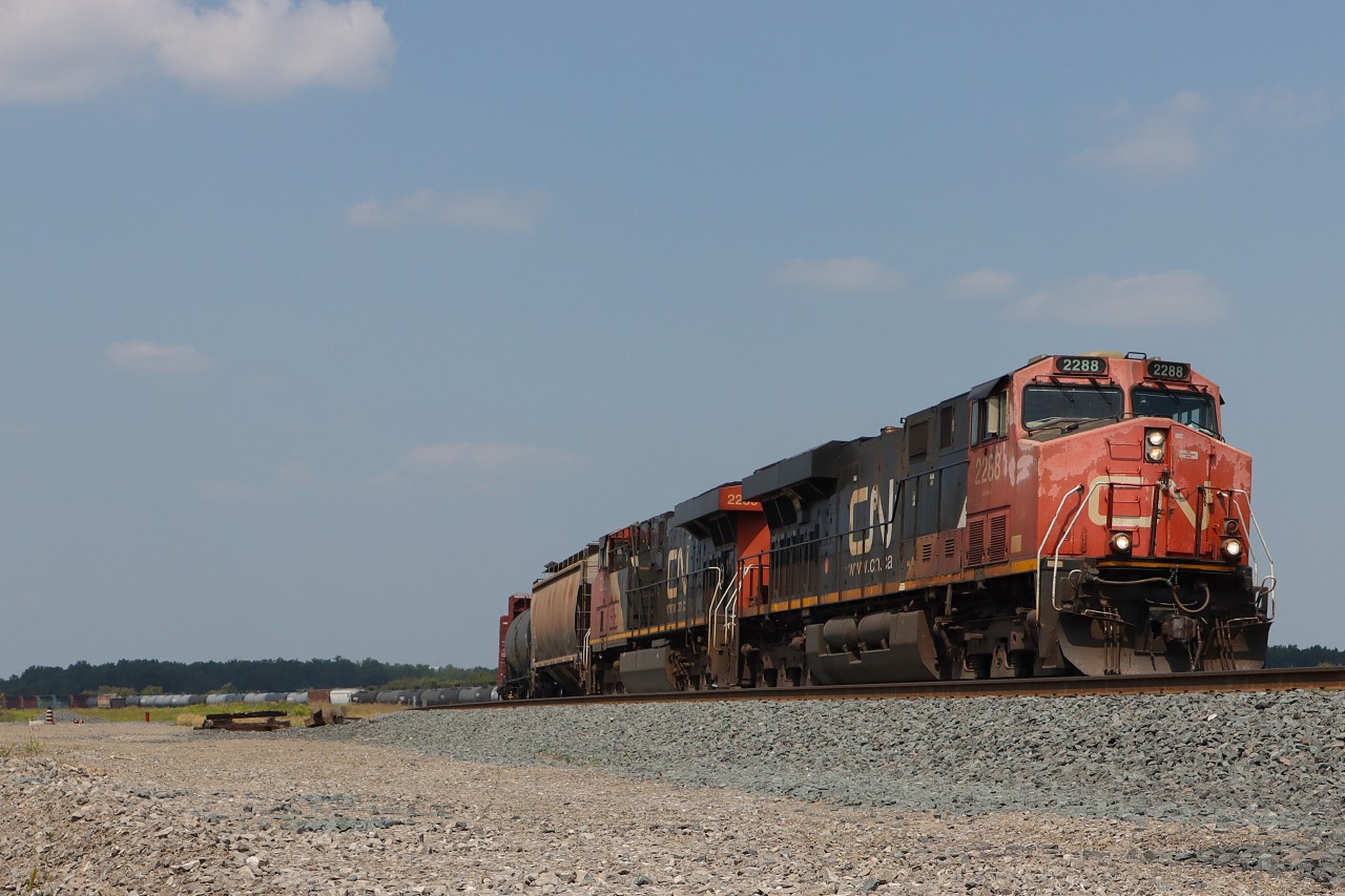 M301 operating on the south track, snakes around on the track diversion between Ash and Lower Baseline Road. The track diversion allows for construction work on the Milton Logistics Hub.