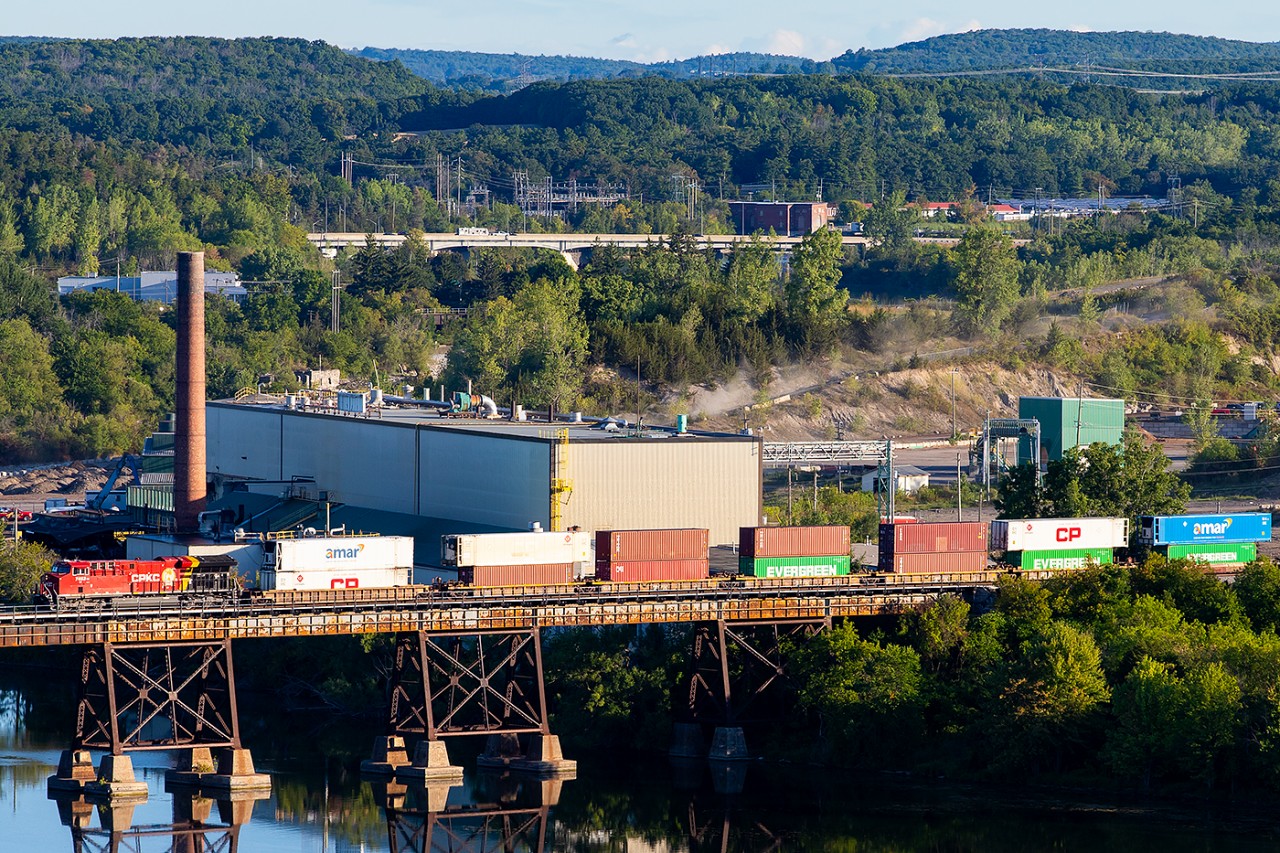 The trains still run and the river still flows however times are changing, the Canadian Pacific has been replaced with CPKC and the Cascades plant is shut down.  7453 leads the morning CPKC 113 westward through Trenton.
