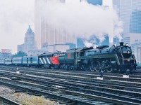 <br>
<br>
Farewell tour.
<br>
<br>
The NRHS Convention highlight: double heading two MLW products manufactured 15 years apart.
<br>
<br>
White Flags displayed on the Extra North, at TTR Jarvis Street, July 26, 1980, Kodachrome by S.Danko
<br>
<br>
Power: CNR class U-1-f  #6060 and CN FPA-4  #6785
<br>
<br>
We all know what remains missing all these decades....
