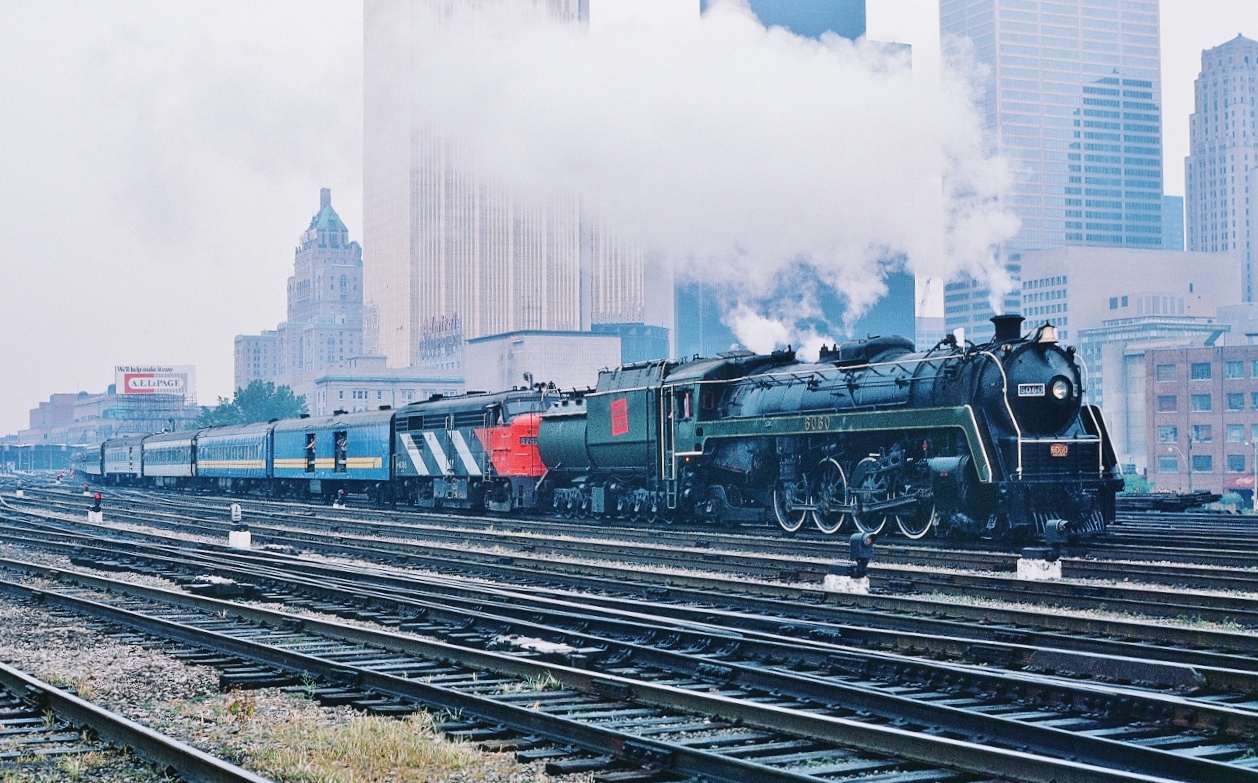 Farewell tour.


The NRHS Convention highlight: double heading two MLW products manufactured 15 years apart.


White Flags displayed on the Extra North, at TTR Jarvis Street, July 26, 1980, Kodachrome by S.Danko


Power: CNR class U-1-f  #6060 and CN FPA-4  #6785


We all know what remains missing all these decades....