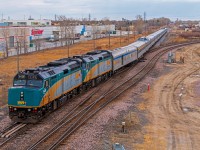 VIA 1 from Toronto to Vancouver slowly makes it's way to Winnipeg's Union Station.