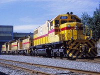 SD38AC 381 and three smaller companions rest outside BC Hydro's New Westminster shops in September 1972.