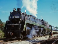 While on an excursion along the Guelph Subdivision, CNR 6060 holds the main at the west end of Mosborough, waiting on via 660 from Stratford.