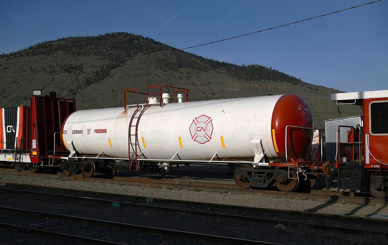 CN 100005 
CN 100005 water transport is part of CN's Poseidon Fire Fighting Train sitting at Kamloops, BC Mile 139.4 Clearwater Sub. on April 30, 2025.
