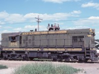 CN G8 854 pauses for its picture in Yorkton, SK on June 20, 1978. The unit was delivered to CN in June 1954 as 7674, renumbered a number of times to 1574, then to 1104, and finally to 854. One has to wonder what CN was thinking when this group of 5 units (850-854) was ordered as CN had already received all their F7s, GP7s, and many yard units by this time and GP9s, SW1200RSs, and FP9s were only a couple of months out. These export style units seemed destined to become standard gauge orphans.
Location in Yorkton is a guess.