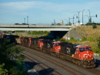 Rebuilt CN 3396 leads three more units as CN 401 heads west.