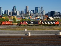 CN 500's power is seen running through Pointe St-Charles Yard after dropping off grain cars and their caboose in the yard.