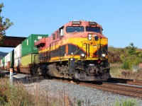 Having come off the Hamilton Sub. at Guelph Jct. East, eastbound CPKC Intermodal train operating DP 1-1-0 with KCS 4814 mid-train is seen here at Mile 32.81 Galt Sub. passing under the CN Halton Sub. (Mile 35.10). 


