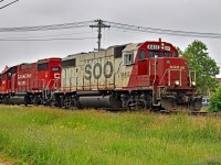 After finishing so car switching in Transcona. SOO 4412 leads the way back into the CPKC Higgins Yard.