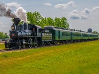 Prairie Dog Central Engine 3 leaving Inkster Junction full of passengers, on their way to Grosse Isle Manitoba.