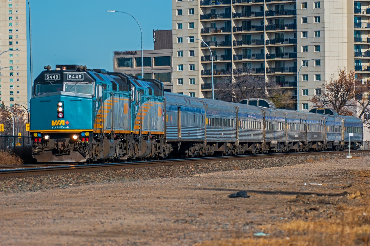 VIA 6449 lead the way of VIA 693 through Mile Point 1 of CN's Rivers sub. On their day and half journey to Churchill Manitoba.