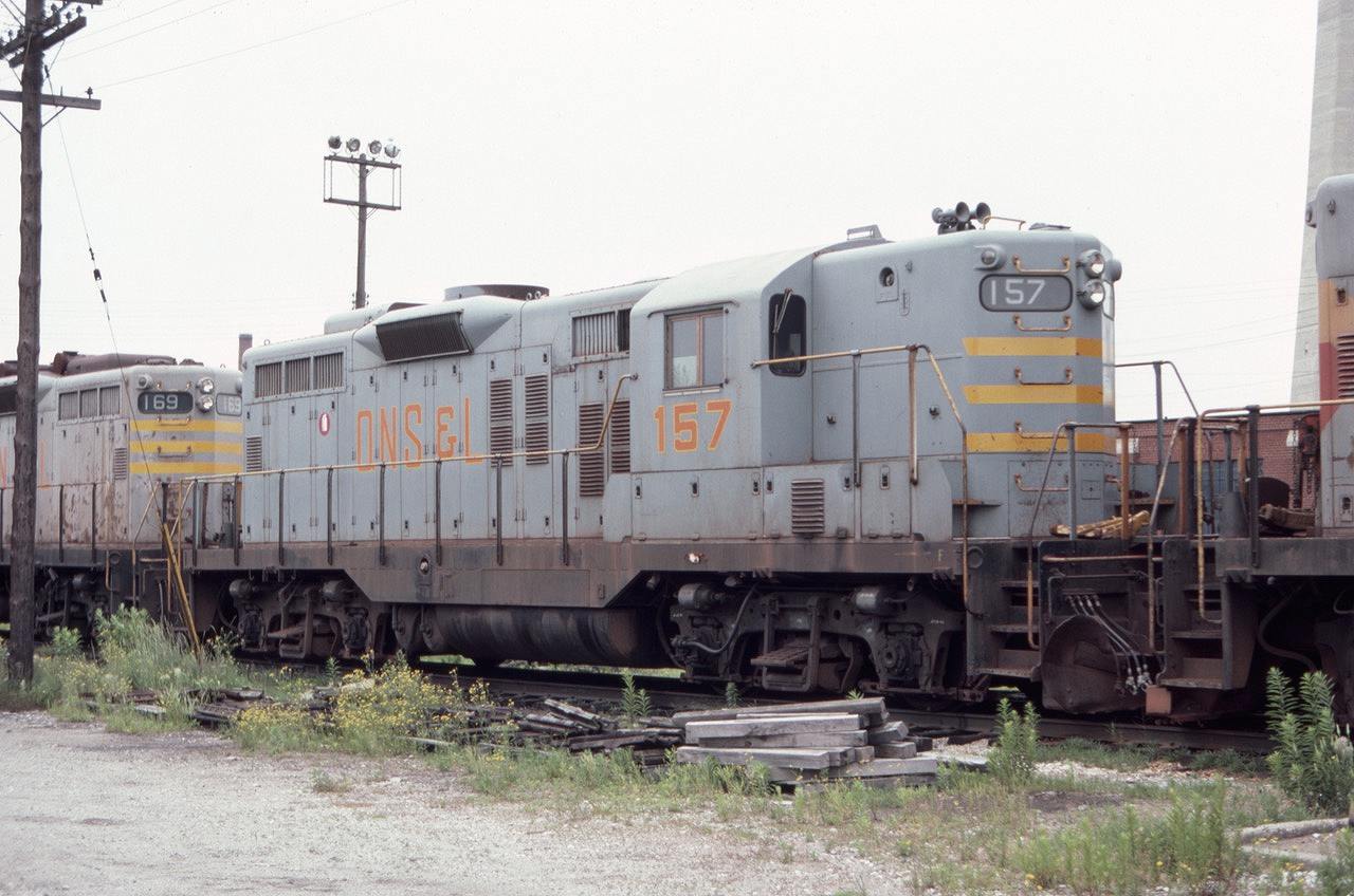It was quite a surprise to find QNSL GP-9 units in downtown Toronto in July of 1982. Seen here is QNSL 157 near Toronto Union Station. Perhaps these were leased or headed to the scrapper? Also on hand that day were QNSL 133, 147, 167 and 169.