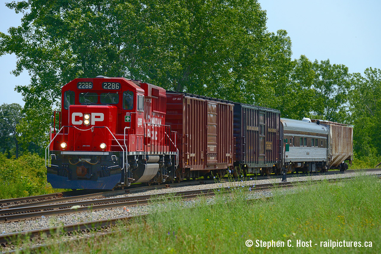For the Niagara guys, and anyone else who finds this interesting: So on a random trip to Niagara to shoot the NS transfer, I ran into this thing departing Welland heading south, just about to turn away from the CASO. I'd like to know what the heck is going on with this train though. Did anyone else see this, either on this day or any other time? The full consist is CP 2285, CP 60, CP 424994, CP 65, and SOO 79173* (*Difficult to read). I do have a nice across the field shot of this train but I didn't chase far, the NS usually crossed much earlier in this era so I had to go.
