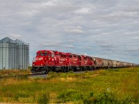 The mixed freight train making one of their three times a week trip to Rosenfeld and Altona Manitoba.