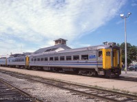 VIA 664 pauses at Guelph en route to Toronto.

<br><br><i>Steve Timko Photo, Jacob Patterson Collection Slide.</i>